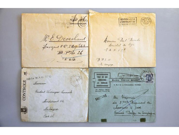 België 1940-1946, 360 binnenlandse poststukken w.b. censuur, stempels retour in maten en soorten o.a. violet Service suspendu