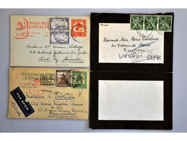 Belgisch Congo 1940-1946, 11 poststukken van/naar buitenland w.b. violet Communication interrompu BPA 10 Köln-Deutz (briefkaa