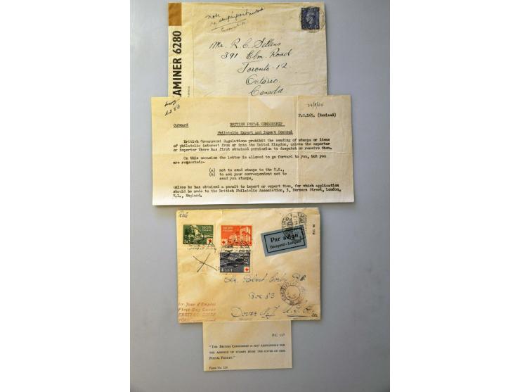 Britse censuur 1939-1945, ruim 60 poststukken w.b. Overzee, retourpost, veel inlegvelletjes, frankeringen, censuur Palestina,