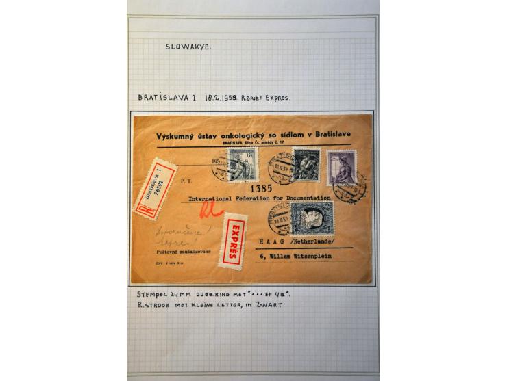 Slowakije 1939-1945, ruim 100 poststukken met censuur (w.b. expresse, aangetekend en luchtpost), tevens ruim 40 post- en post