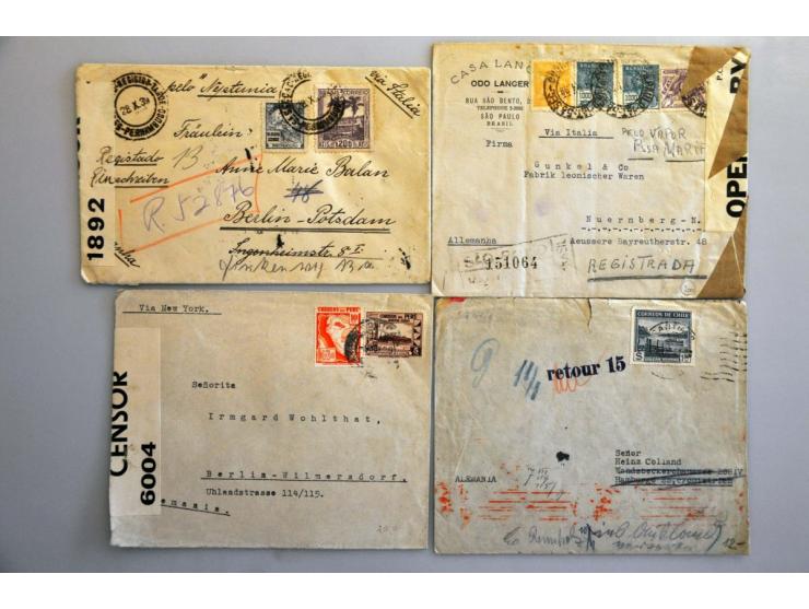 USA 1939-1947, 135 poststukken van/naar Duitsland w.b. Zurück in types op post november 1941, Kriegsgefangenenpost, POW post,