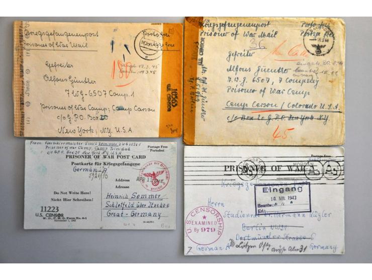 USA 1939-1947, 135 poststukken van/naar Duitsland w.b. Zurück in types op post november 1941, Kriegsgefangenenpost, POW post,