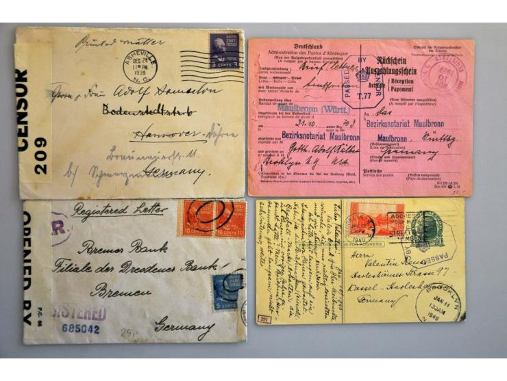 USA 1939-1947, 135 poststukken van/naar Duitsland w.b. Zurück in types op post november 1941, Kriegsgefangenenpost, POW post,