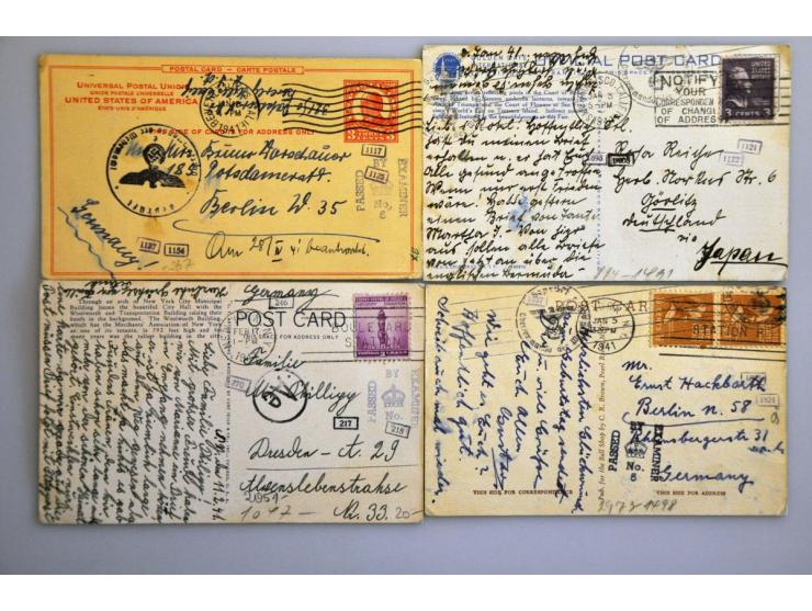 USA 1939-1947, 135 poststukken van/naar Duitsland w.b. Zurück in types op post november 1941, Kriegsgefangenenpost, POW post,