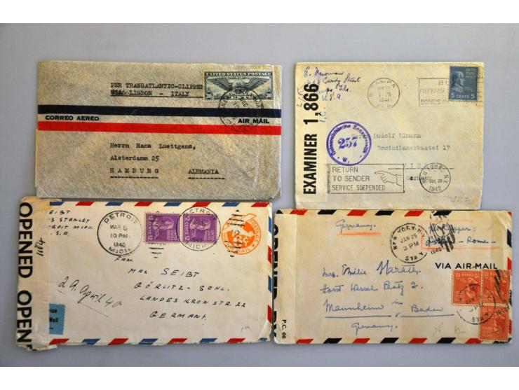 USA 1939-1947, 135 poststukken van/naar Duitsland w.b. Zurück in types op post november 1941, Kriegsgefangenenpost, POW post,