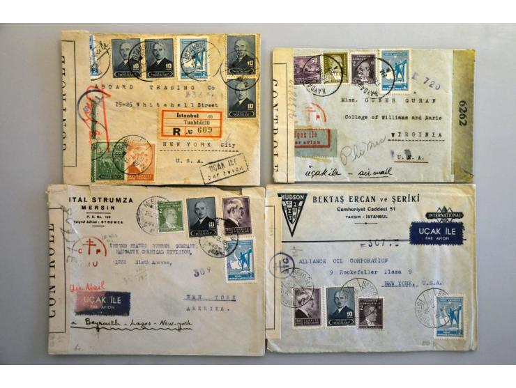 USA 1940-1945, 215 poststukken van/naar Europa (geen Duitsland) met censuur w.b. retour, stempels en stroken betreffend verze