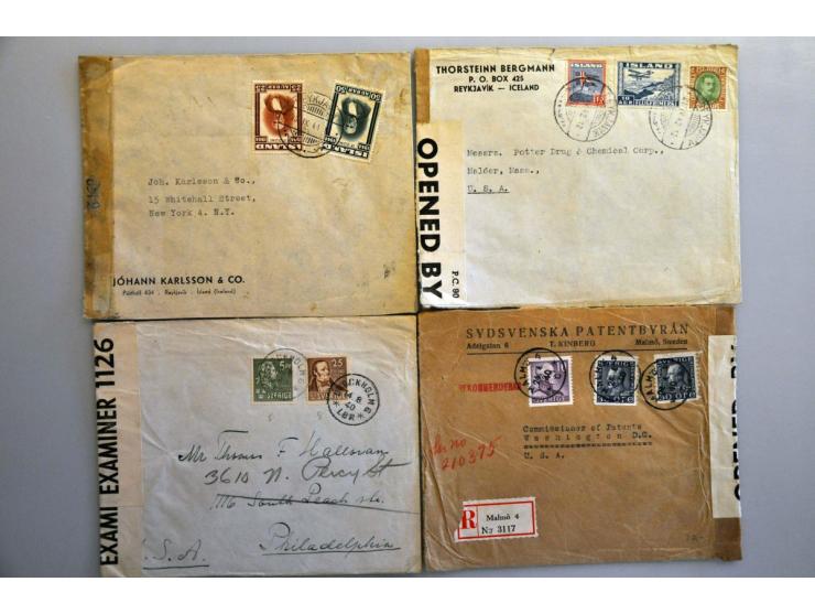 USA 1940-1945, 215 poststukken van/naar Europa (geen Duitsland) met censuur w.b. retour, stempels en stroken betreffend verze