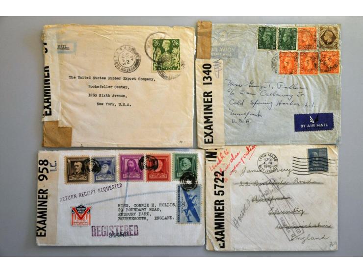 USA 1940-1945, 215 poststukken van/naar Europa (geen Duitsland) met censuur w.b. retour, stempels en stroken betreffend verze