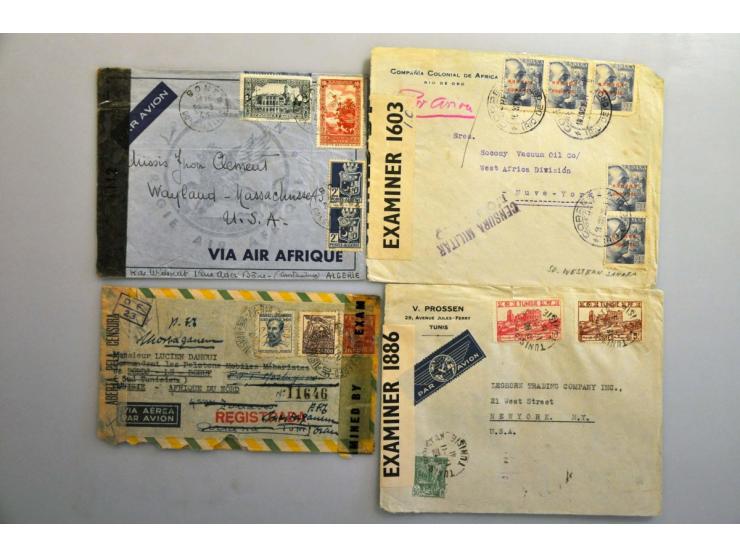 Afrikaanse landen 1939-1946, 420 poststukken van/naar buitenland met censuur w.b. luchtpost naar USA, verschillende routes, b