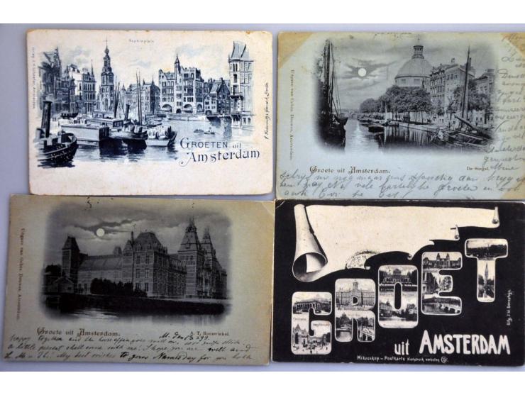 Groeten Uit Amsterdam kaarten collectie 60 ex. oude en zeer oude met beter en extra modern Cassiers in album