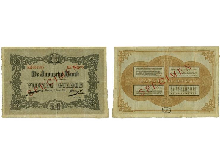 50 Gulden 21-06-1922 (P55s/Mev. 122b/H107A) Specimen diagonaal in rood op voor- en keerzijde met handtekening Von Hemert - Ze