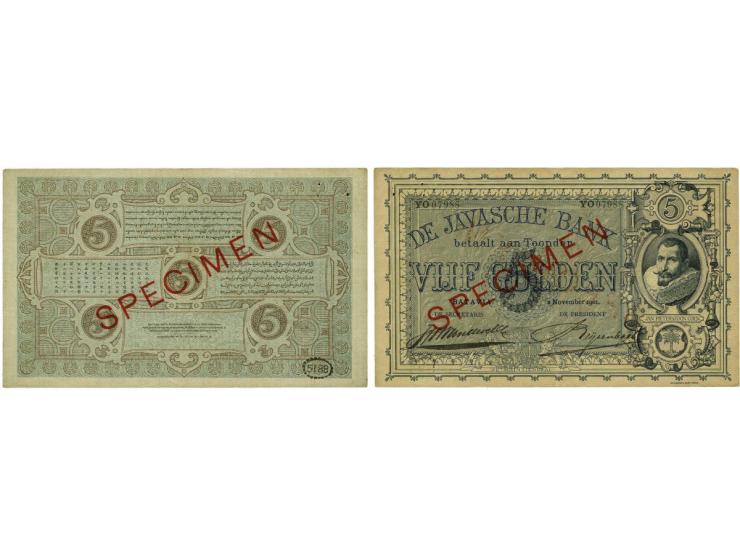 5 Gulden 02-11-1901 (P61s) Specimen diagonaal in rood op voor- en keerzijde met handtekening Vandenvelde - Reijsenbach. Serie