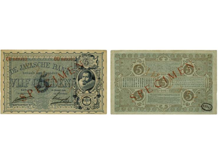 5 Gulden 11-01-1922 (P61s) Specimen diagonaal in rood op voor- en keerzijde met handtekening Von Hemert - Zeilinga Azn serie 