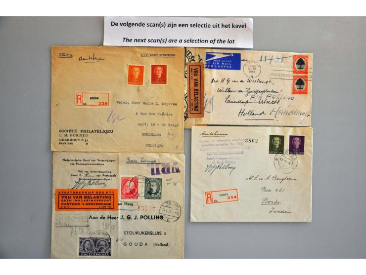 35 poststukken ca.1940-1950 met deviezencontrole w.b. Polling post (Bondsvertegenwoordiger en schrijver bij Dir.Bel. Inv. en 