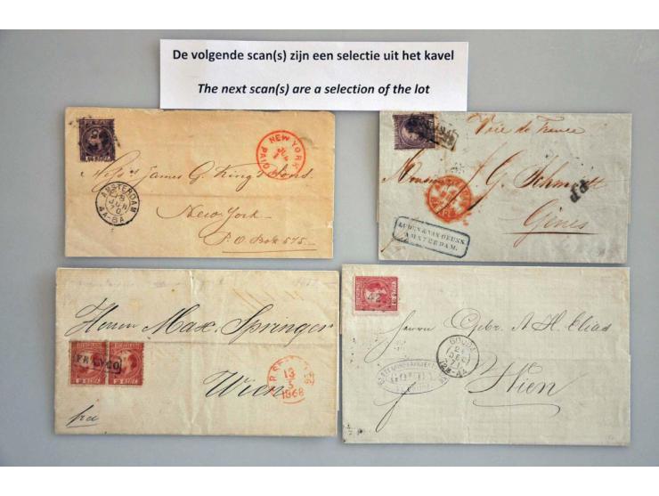 emissie 1867, collectie van ca. 60 poststukken (klein deel briefvoorzijdes) w.b. betere ex., buitenlandse bestemmingen etc. i