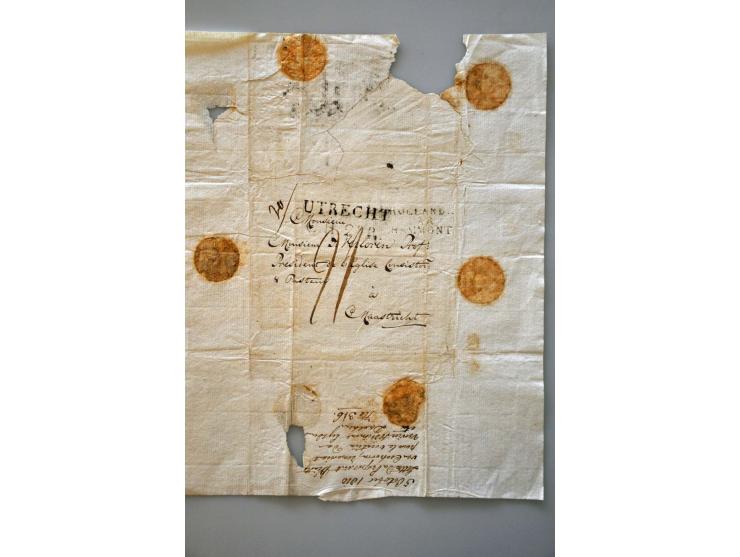 56 poststukken ca.1765-1810 w.b. tractaat UTRECHT en C.H.2ER op brief 1810, veel grensstempels w.b. 3-regelig HOLLANDE PAR HA
