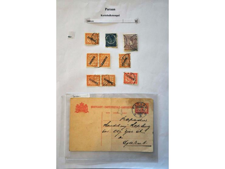 kortebalkstempels, collectie op diverse waarden en emissies w.b. veel betere kantoren o.a. Atapoepoe, Batoeroesa (2x w.b. als