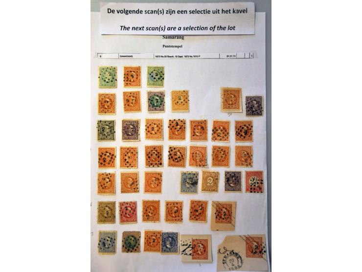 puntstempels, collectie tussen 1-120 op diverse waarden en emissies, totaal ruim 600 ex. en ca. 45 poststukken in ordner