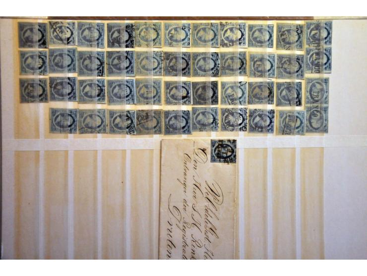 emissie 1852. nrs. 1 (44x w.b. 2 paartjes en 1 poststuk), 2 (90x w.b. 3 paartjes) en 3 (7x)