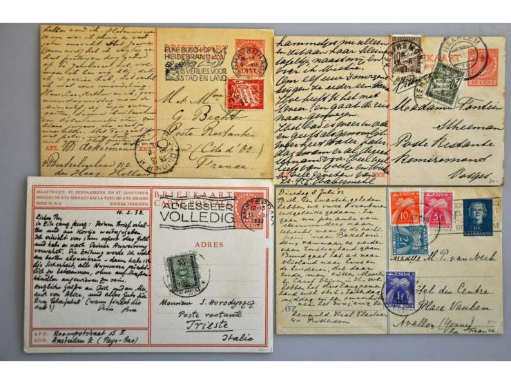 22 briefkaarten 1875-ca.1945 naar buitenland met port belast wegens onderfrankering of poste restante w.b. 1875 naar Frankrij