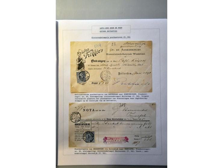 8 postkwitanties met 5 cent emissie 1891 met verschillende kleinrondstempels w.b. Arnhem 1, Gulpen, Heusden (tevens droogstem