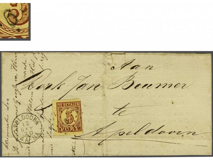 6 met punt - Apeldoorn - op port 5 cent op lokale brief met Apeldoorn 2-letterstempel, vrijwel pracht ex., cat.w. 300+100