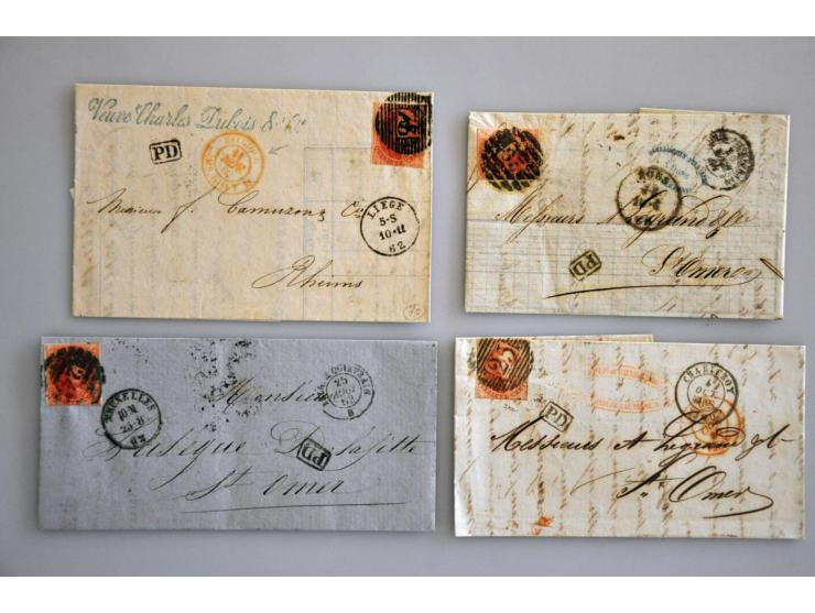 ruim 260 post- en postwaardestukken tot ca.1930 w.b. voorfilatelie, ongetand (o.a. 14x met 40 cent.), 5 briefkaarten. naar Po