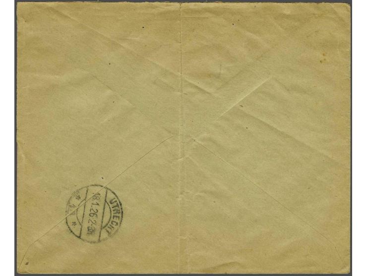 Wilhelmina 40 cent groen op aangetekende envelop voor In te vorderen waarden van Weltevreden 22-12-1925 via Utrecht naar Zeis