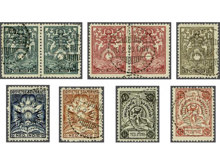 15 cent t/m 7½ gulden (nrs. BK1 en BK2 in paren) alle met langebalkstempel Klaten 16-2-1923, pracht ex. (rechter ex. nr. BK1 