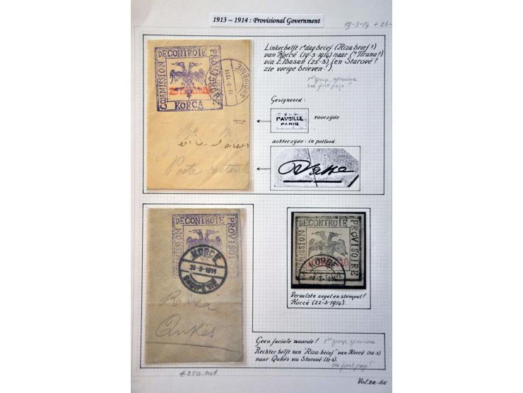 Provisional Issue Korce. Collection with a.o. 3 covers including FDC 19-3-1914 and 1 send to Greece (signed Dr. Peters AIEP),