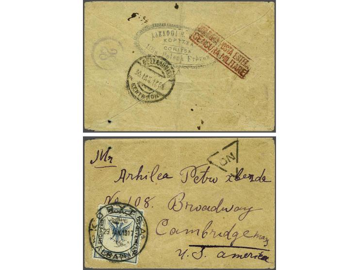 Republic of Korce 1917-1918. Double Eagle 25 cents black and blue on censored cover 29-1-1917 via Italy and Thessaloniki to C