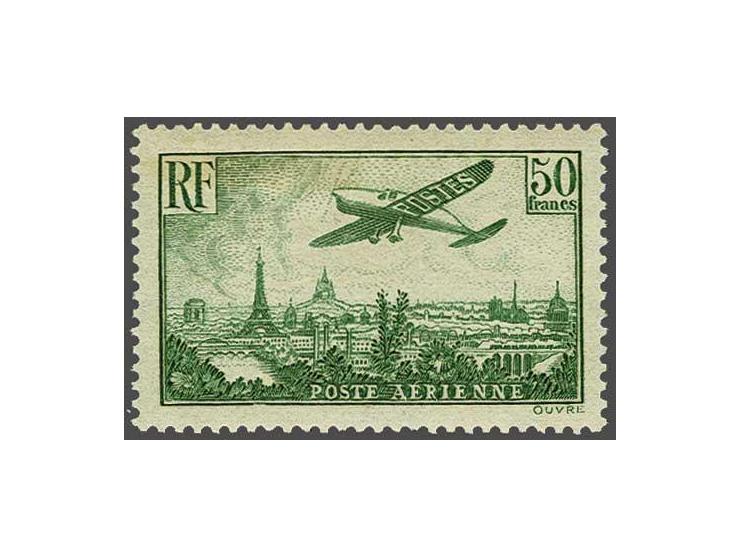 Airmail. Airplane over Paris 50 francs yellowgreen, very fine mounted mint, cat.v. 1100