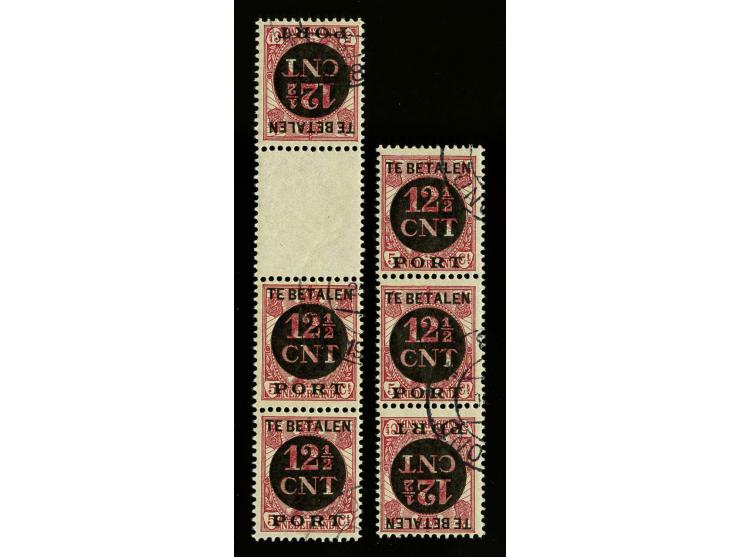 Hulpuitgifte 12½ cent rood in keerdrukparen met en zonder tussenstrook, pracht ex. met verzoekafstempeling, cat.w. 912