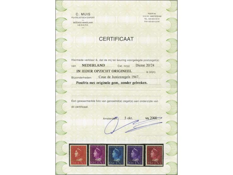 Cour Internationale de Justice 7½ t/m 25 cent met certificaat Muis 2000, cat.w. 1200