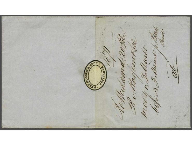 25 cent donkerviolet type II tanding 12¾ x 11¾ grote gaten op briefomslag van Rotterdam 20-2-1871 naar Bergen (N) met geschre