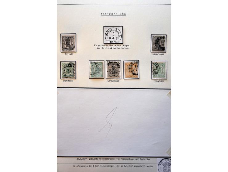 Stempels, collectie van ca. 70 zegels en 9 poststukken w.b. halfrond-franco-, franco-takje-, punt-, 2-letter-, rond- etc. w.b