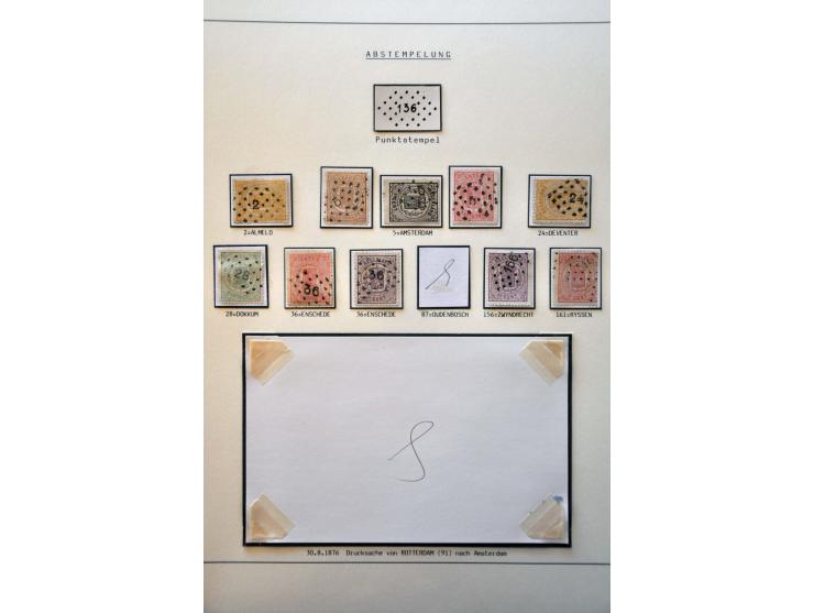 Stempels, collectie van ca. 70 zegels en 9 poststukken w.b. halfrond-franco-, franco-takje-, punt-, 2-letter-, rond- etc. w.b