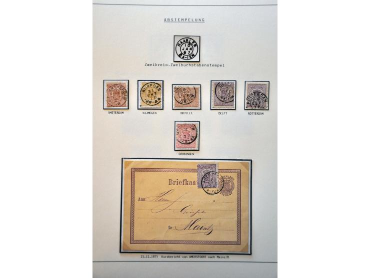 Stempels, collectie van ca. 70 zegels en 9 poststukken w.b. halfrond-franco-, franco-takje-, punt-, 2-letter-, rond- etc. w.b