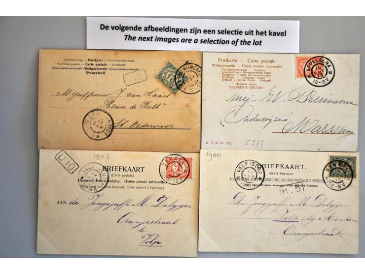 grootrondstempels op prentbriefkaarten, cat.w. ca. 1000 in doosje