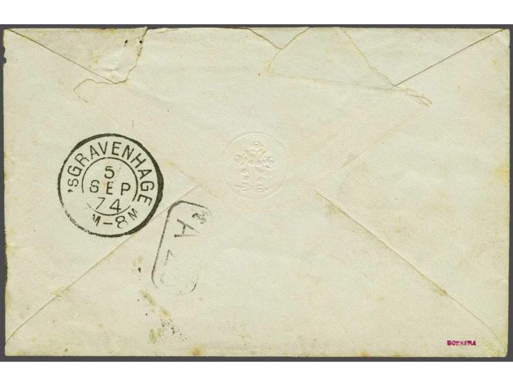 5 cent blauw tanding 12½ x 12 kleine gaten met puntstempel 159 - Kamp bij Milligen - op envelop 4-9-1874 naar Den Haag, prach