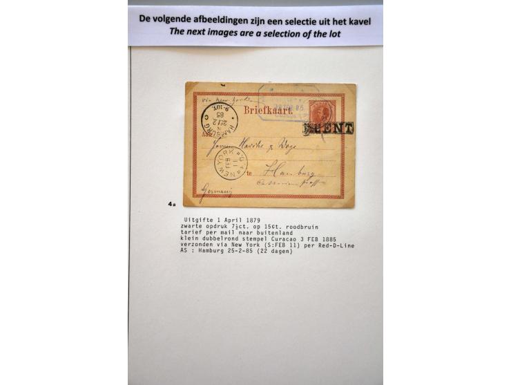 71 vrijwel alle gebruikte briefkaarten 1885-1939 w.b. G4a en b, 5a, 6 met bijfrankering naar Nederland, zonder bijfrankering 