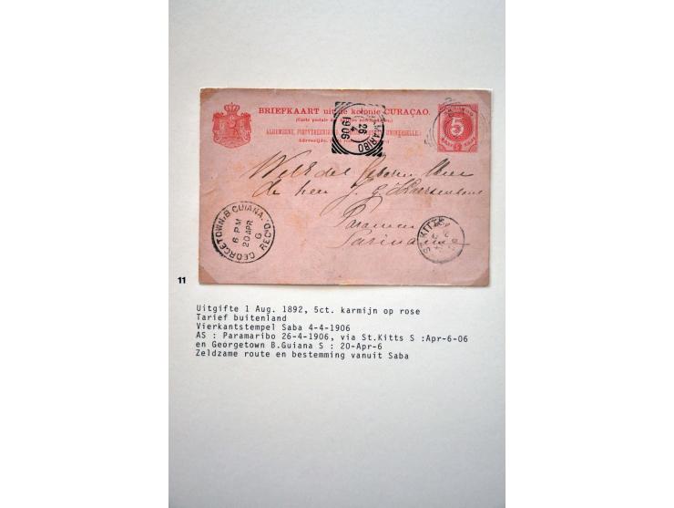 71 vrijwel alle gebruikte briefkaarten 1885-1939 w.b. G4a en b, 5a, 6 met bijfrankering naar Nederland, zonder bijfrankering 