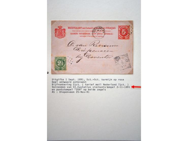 71 vrijwel alle gebruikte briefkaarten 1885-1939 w.b. G4a en b, 5a, 6 met bijfrankering naar Nederland, zonder bijfrankering 