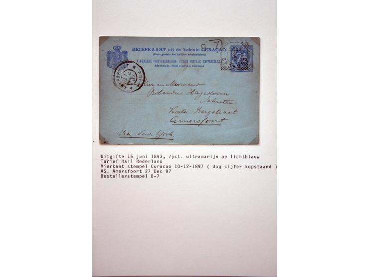 71 vrijwel alle gebruikte briefkaarten 1885-1939 w.b. G4a en b, 5a, 6 met bijfrankering naar Nederland, zonder bijfrankering 