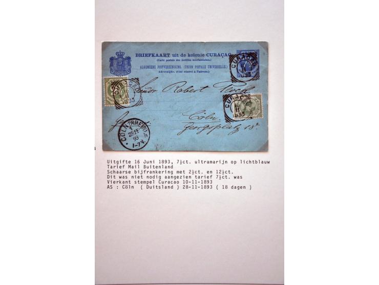 71 vrijwel alle gebruikte briefkaarten 1885-1939 w.b. G4a en b, 5a, 6 met bijfrankering naar Nederland, zonder bijfrankering 