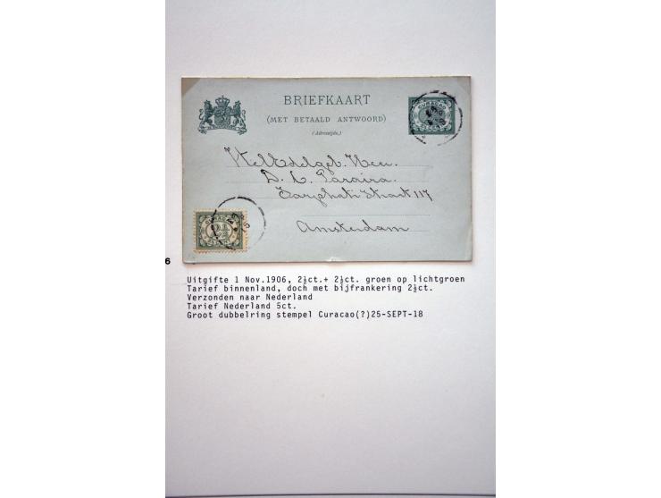 71 vrijwel alle gebruikte briefkaarten 1885-1939 w.b. G4a en b, 5a, 6 met bijfrankering naar Nederland, zonder bijfrankering 