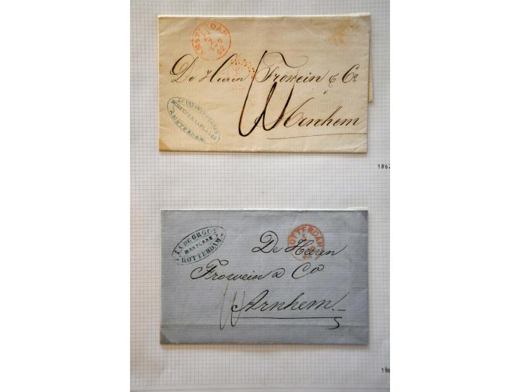 collectie van ca. 20 poststukken w.b. voorfilatelie (o.a. 3 ex. met 3-stuiverstempel) emissie 1852 en nr. 5 op envelop naar D