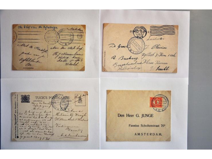 Nederland 50 poststukken 1914-1918 (enkele gefrankeerd) met VELDPOST stempels w.b. (Hoofd)expedi(e)tie A en B en VELDPOST met