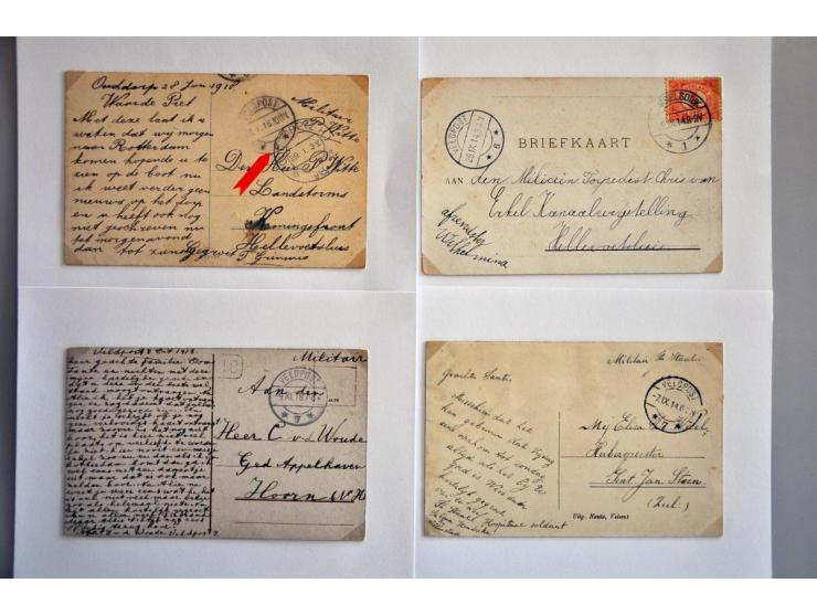 Nederland 50 poststukken 1914-1918 (enkele gefrankeerd) met VELDPOST stempels w.b. (Hoofd)expedi(e)tie A en B en VELDPOST met