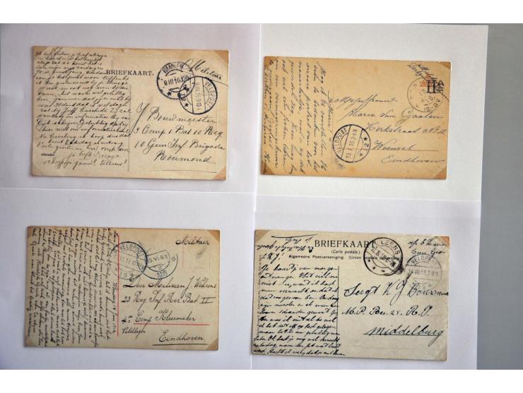 Nederland 50 poststukken 1914-1918 (enkele gefrankeerd) met VELDPOST stempels w.b. (Hoofd)expedi(e)tie A en B en VELDPOST met